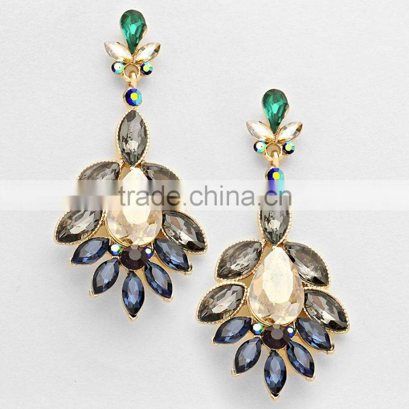 2016 New Gold Earring Crystal Flower Petals Drop Evening Earring Luxury Fashion Earring