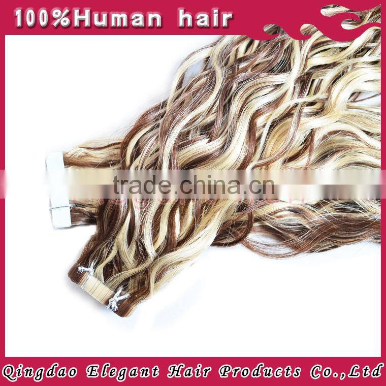 Wholesale double drawn curly mixed colors virgin brazilian hair curly tape hair extensions