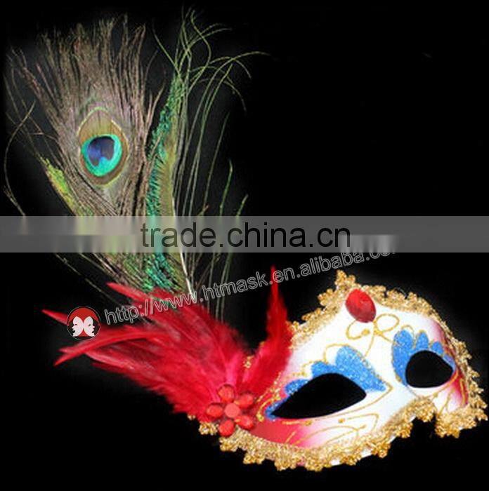 High quality beautiful Rhinestone half face peacock feather party mask
