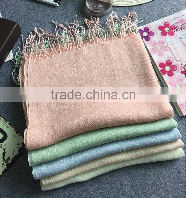 Wholesale Korean Fashion Solid Color Plain Tassel Women Linen Scarf