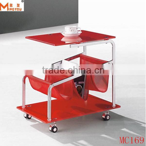 Square Red Tempered Glass Side Table