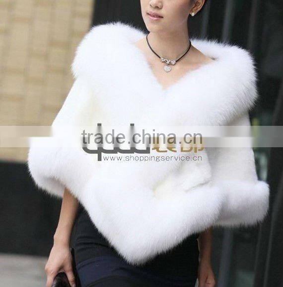 QD11655 Winter Fur Shrugs And Wraps Genuine Whole-hide Mink Fur Shawls with Fox Fur Trim