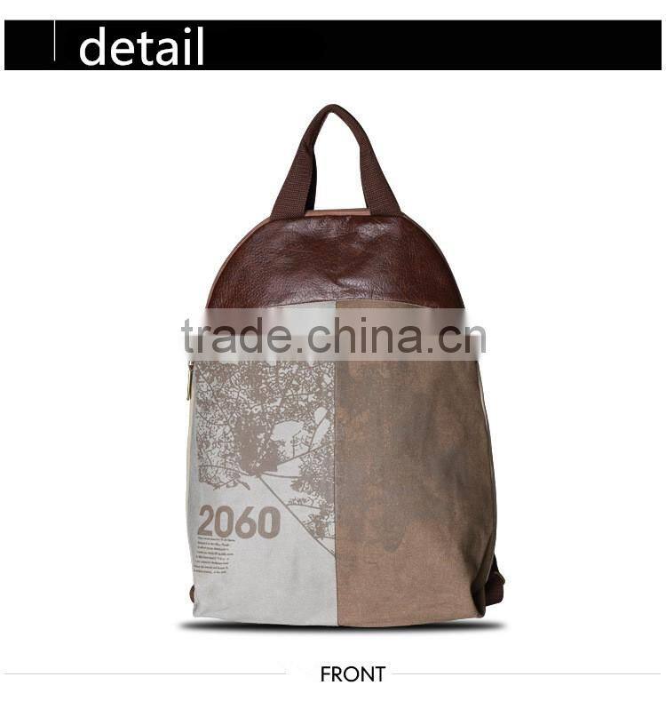 Korean design pu splice canvas school bacopack travel backpack