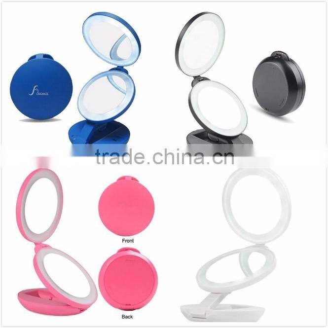 Hot Sale Dual sides folding LED 1x & 10X Magnification Mirror Cosmetic Travel LED Light Magnifying Mirror