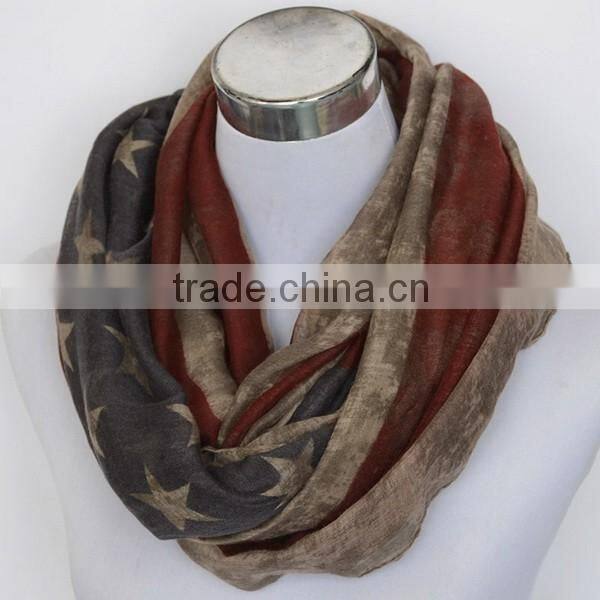 VINTAGE Team USA Boho American Flag Knit Scarf, Infinity Loop Circle Scarf, Cotton Lightweight Patriots' Day Gift