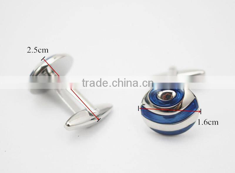 Trendy Christmas gift cufflink set mens round blue cuff buttons