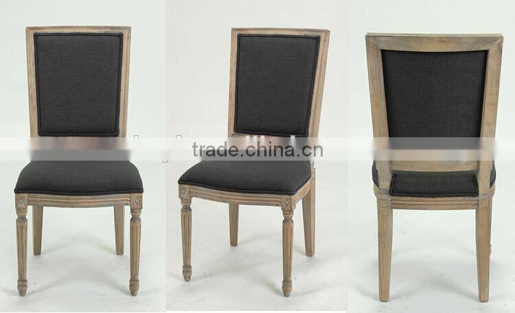 Classic French style Solid OAK Carved Black Linen Dining chair/restaurant chair(CH-809-OAK)