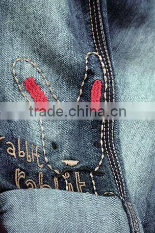 2014 girls fashion elastic waist embroidery jeans kid