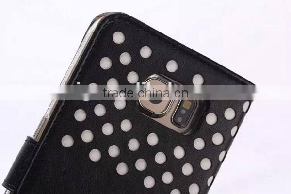 Phone case Empty thread Polka Dot PU+ TPU wallet case with stand, For Samsung galaxy S6 edge leather case