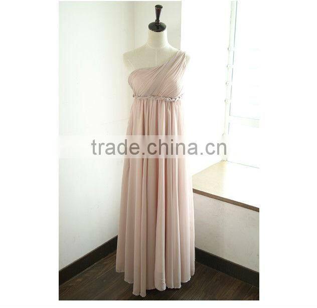Inclined shoulder pressure fold long dress bridesmaid dress a little evening dressS02