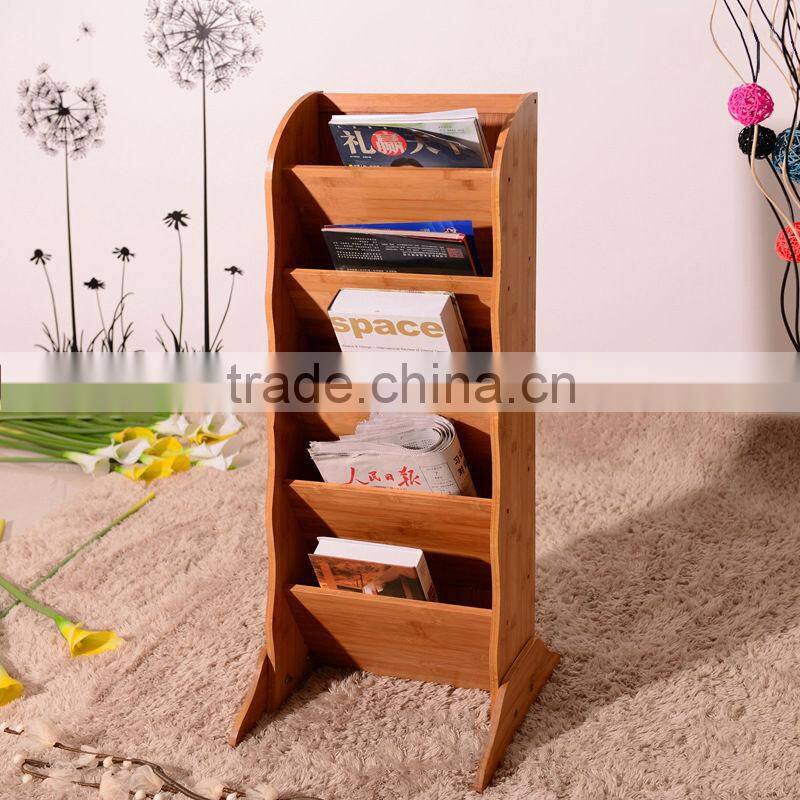 Fashion office furniture display&storage rack,5 tiers bamboo magazine paper rack