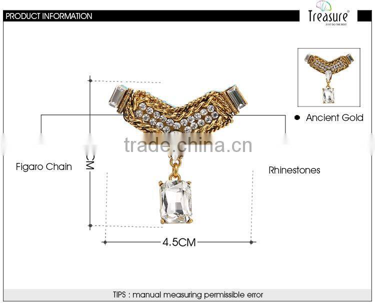 Best price jewelry figaro golden alloy chain with geometric crystal pendant brooch jewelry