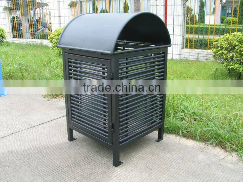 Powder coating steel and wood outdoor garden dustbin wooden waste bin