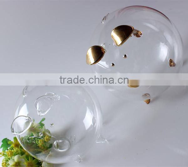 China manufacturer custom design hot sale piggy bank decorative clear borosilicate promotional glass home decoration