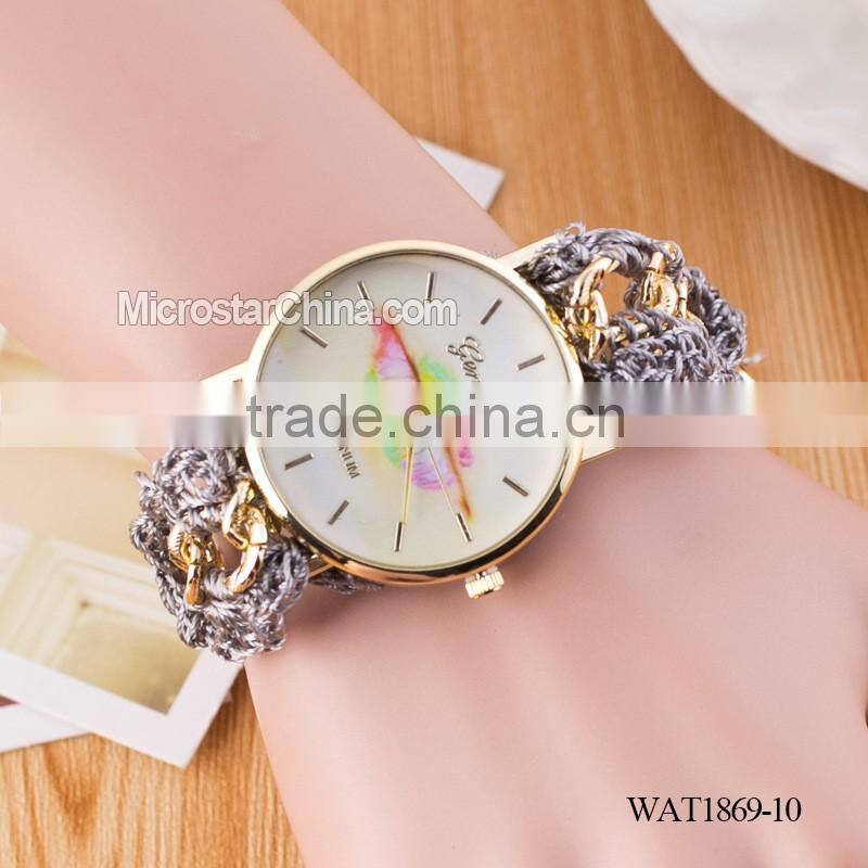 Women New Classic Geneva Ethnic Braided Analog Quartz Chain lips watch strap