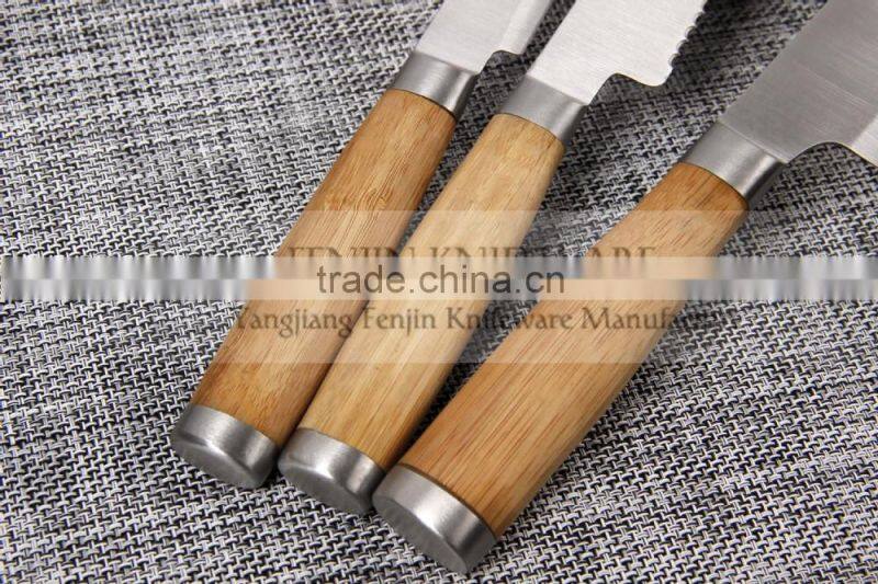5pcs Bamboo Handle Stainless Steel Kitchen Knife