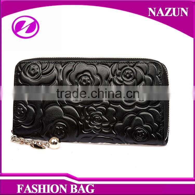 Rose Pattern Brown Designer lady Wallet Fashion Leather Wallet Women
