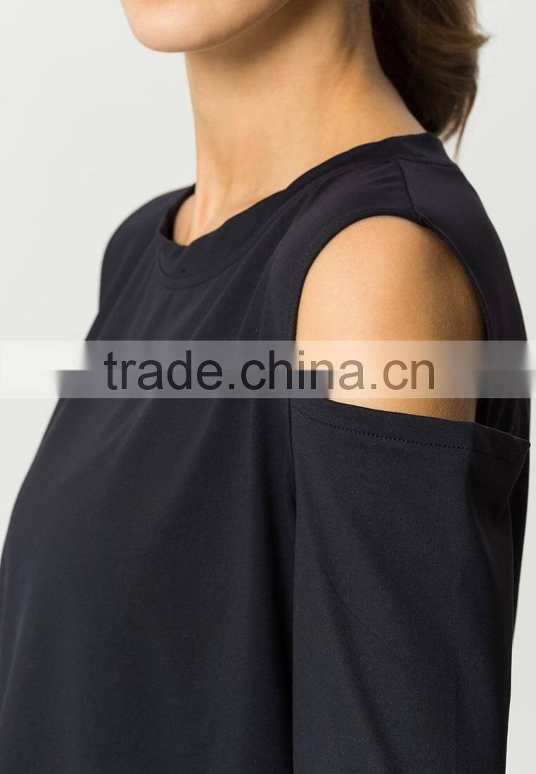 Ramax Custom Women Sport Black Crew Neck Long Sleeve Training T Shirt Tops