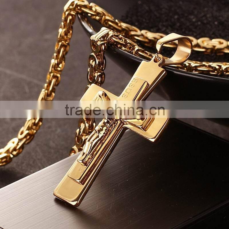 Latest Hot Necklace Accessory Double Deck Scaved Letter JUSUS Gold Hallowmas Christian God Crux Titanium Steel Pendant Necklaces