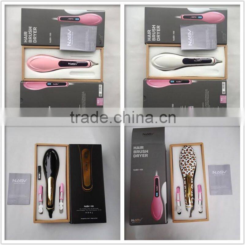2016 new arrive NASV beauty star hair straightener brush varity color with ceramic rotataing and LCD display ionic hair straight