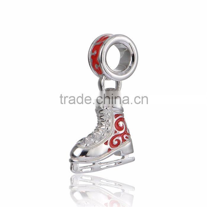 Custom Silver Beads Skate Shoe Charms Jewelry Wholesale
