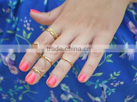 Hotsale New Design Ladies Gold Four Finger Ring