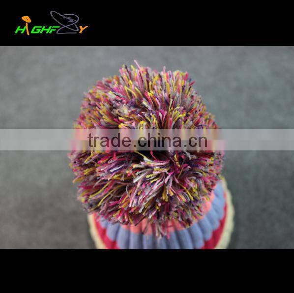 wholesale/quality kniting Stripe Bobble Hat/Custom Beanie Hat, Top Ball/Pom Beanie/colorful ski cap for woman