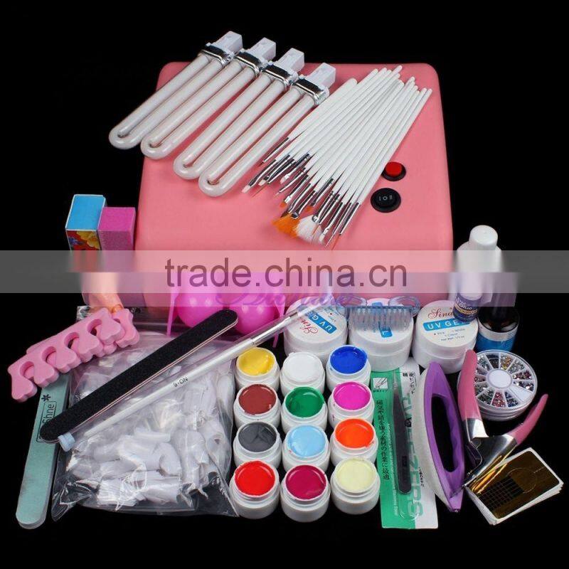 36W Lamp Light With 4 X 9W Tube 12 Color Acrylic UV Gel Nail Art Tools Sets