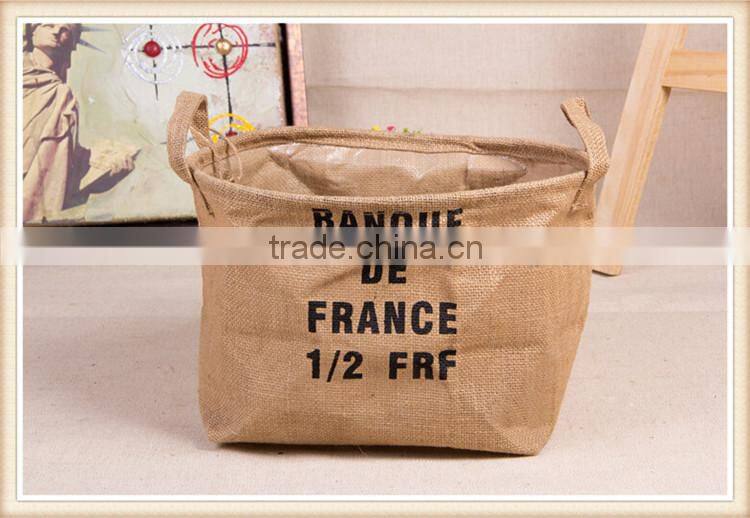 America flag printing jute storage basket