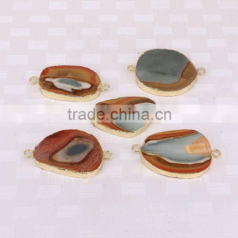 Charm Agate Druzy Connector Beads, Gold Plated Edged Picture Stone Beads For Jewelry Making