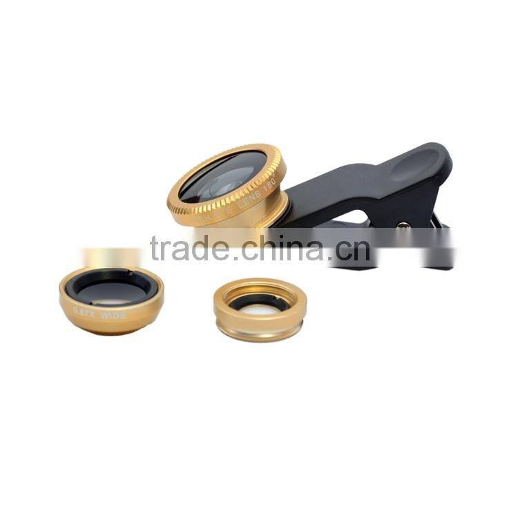High-end Universal Clip 3 in 1 Lens for all smartphone (Fisheye lens+ wide angle lens+ macro lens)