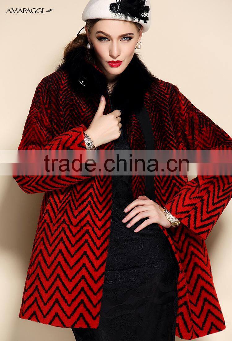 Women's Fox Collar Real Wool Fur Coat Thick Warm Winter Overcoat