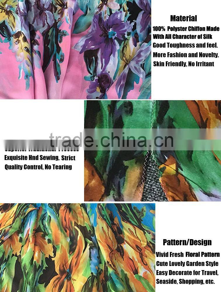 2016 Fashion Ladies Flower Print Chiffon Viscose Fashion Scarf Shawls and Stoles Solid Color