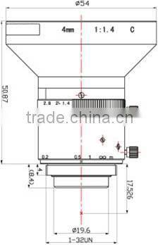 cn aico c mount 1/2 inch F1.4 4mm 5mp machine vision camera lens