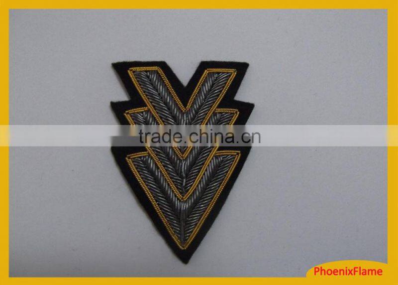 High quality indian metallic thread badge pin embroidery patch for police unifroms