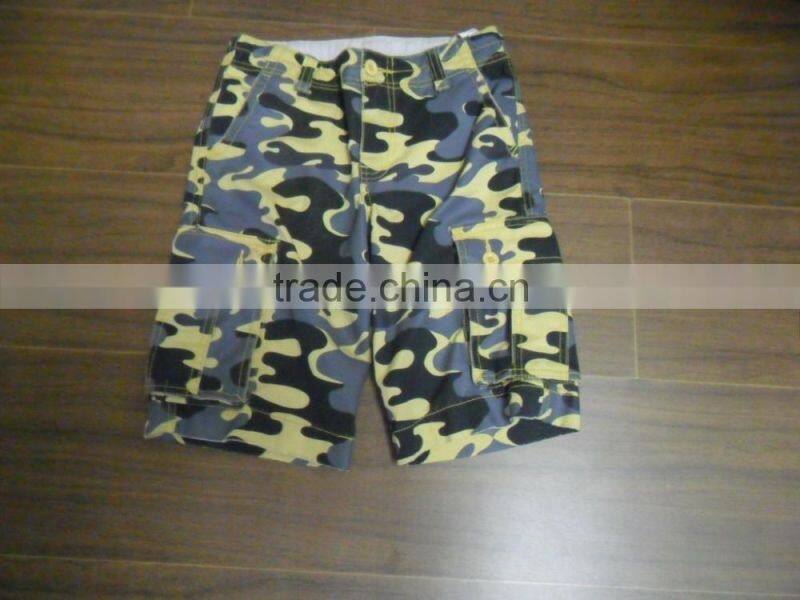 Custom 100% cotton canavas marine camouflage print knee long boy short pant