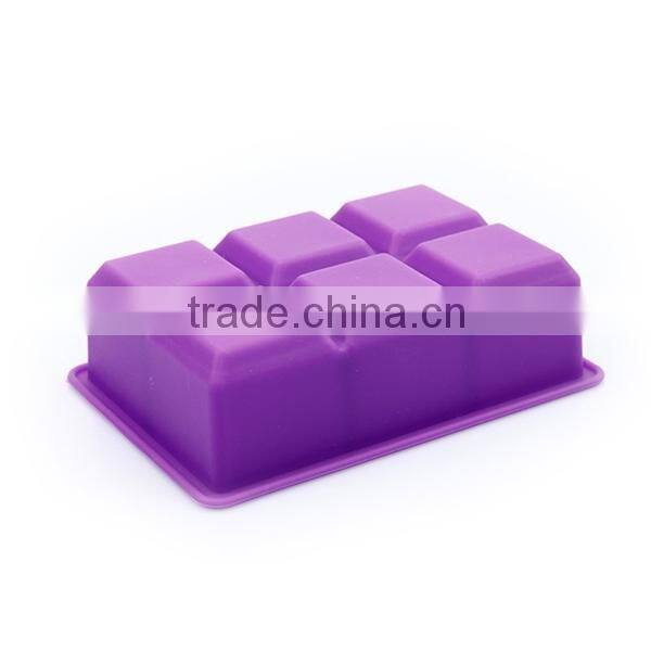 FDA approved food grade 6 cavities large square ice cube maker 2" silicone ice cubes tray