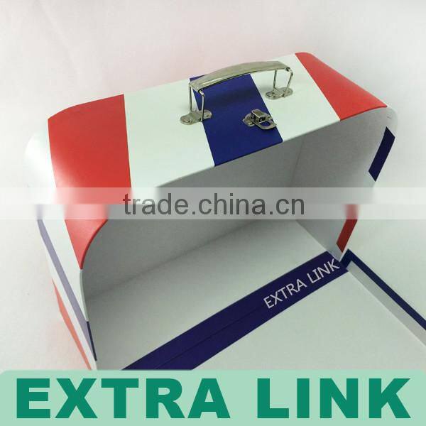 Luxury High Quality Custom Logo Printed Paper Storage Gift Box Suitcase With Metal Handle