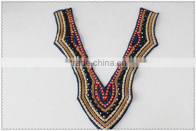 Customized embroidery ladies garment collar, black Acrylic beaded necklace, Colourful embroidery collar for garment