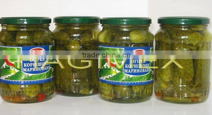 Best selling Vietnam canned pickled cucumbers 6-9 cm in brine in glass jar by HAGIMEX