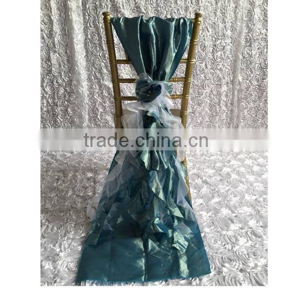 Fashionable design cheap pink chiffon ruffled wedding chair covers