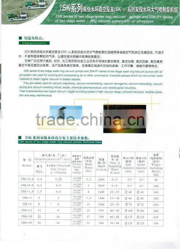 2SK series double stage water ring industrial vacuum pump