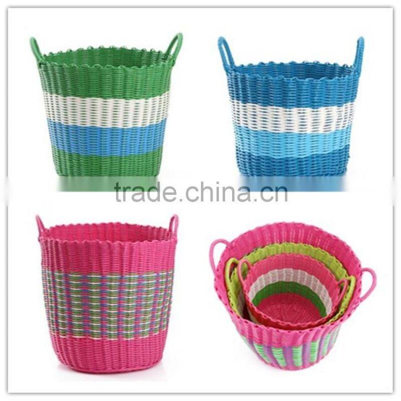 Wholesale 2-handles bright mix colors plastic weave dirty clothes basket