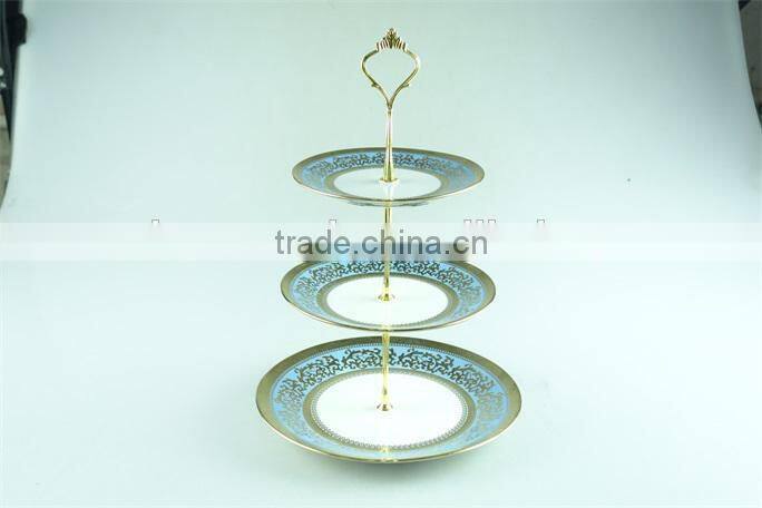 3 tier cheap decal ceramic cake plate stand for weeding/party use in stock