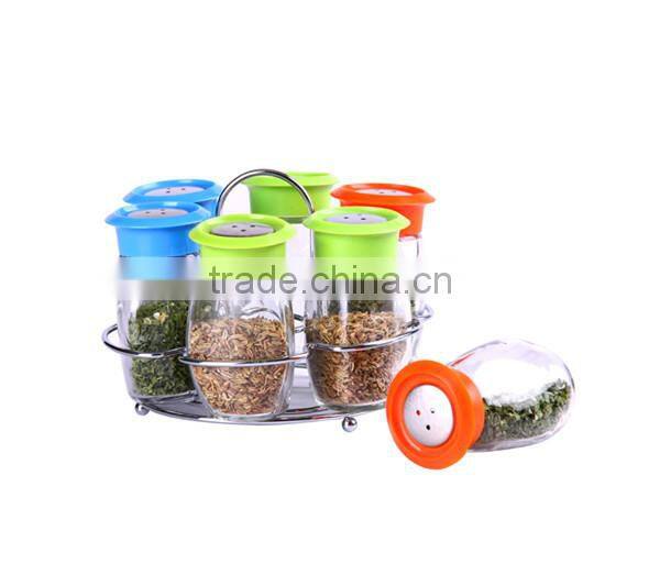 6pcs torch shaped glass spice jars with plastic lid