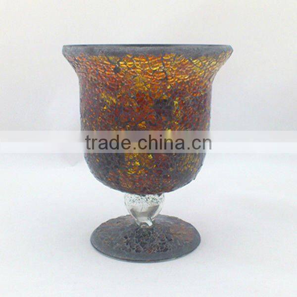 Home Decoration Crafts Amber Crackle Decorative Mosaic Flared Glass Vases