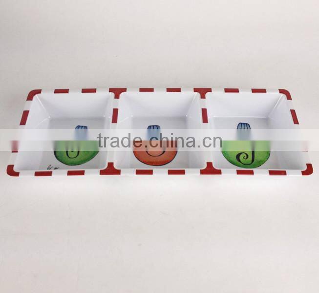 3 Compartments dishes, square melamine plastic christmas divided plate