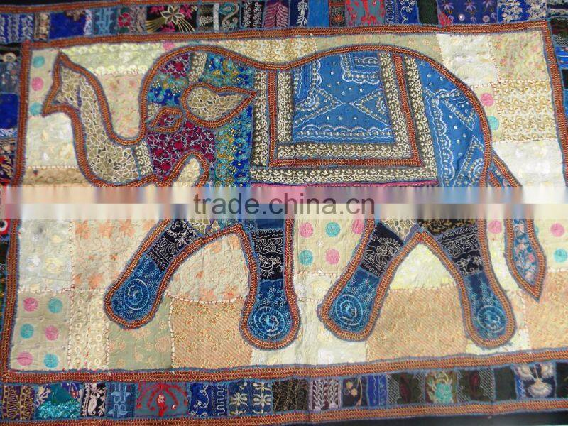Indian Droplet Style Hanging Tapestry - Indian Antique Style Fabric Wall Decor Tapestry With Elephant Figure