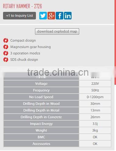 Ronix high quality power tools Rotary Hammer 26mm 850W Model 2726