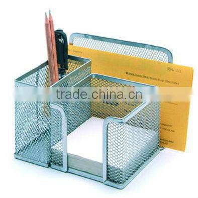 5 divided compartment silver metal mesh multifunction desk organizer